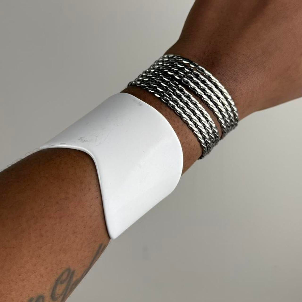 Silver tone cuff stack