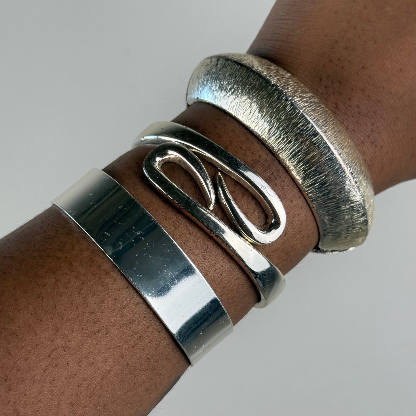 Silver tone cuff stack
