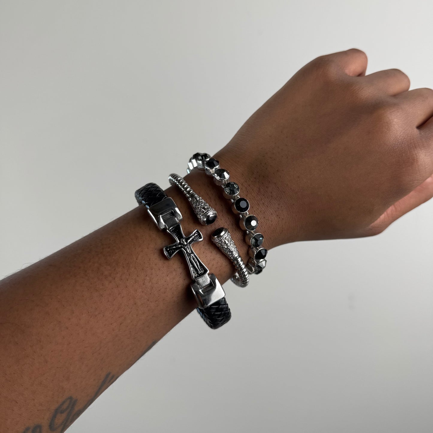 Silver tone cuff stack