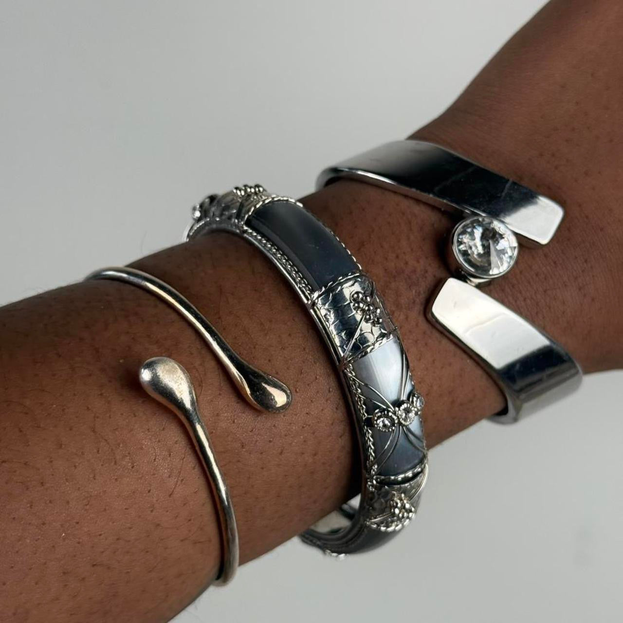 Silver tone cuff stack