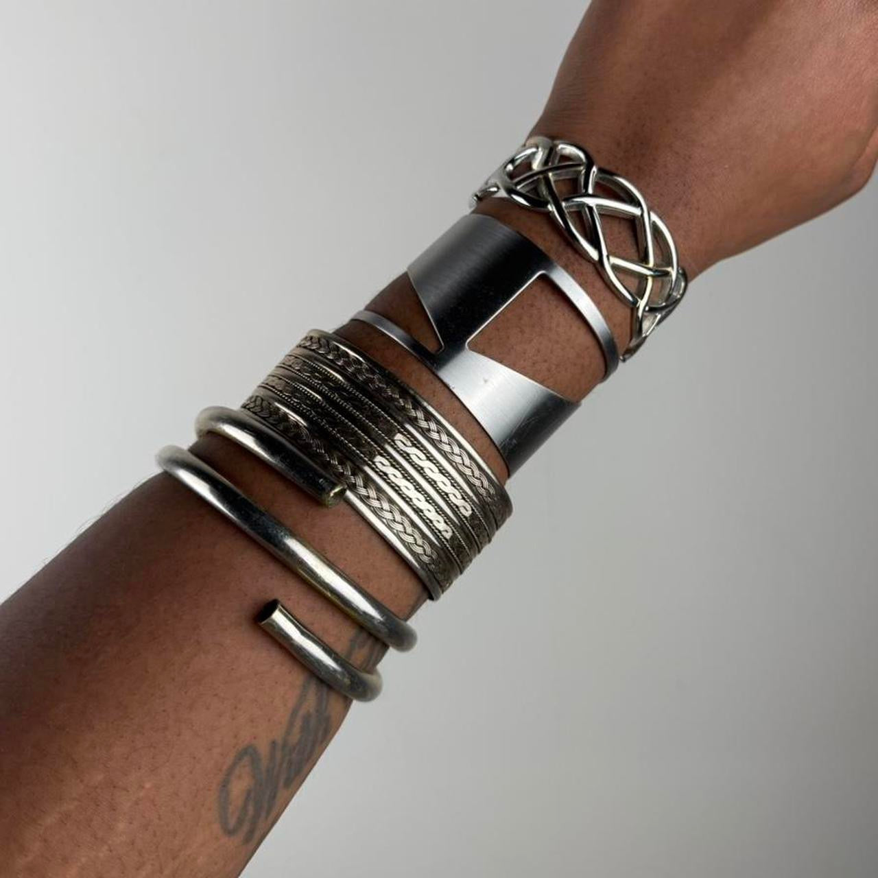 Silver tone cuff stack