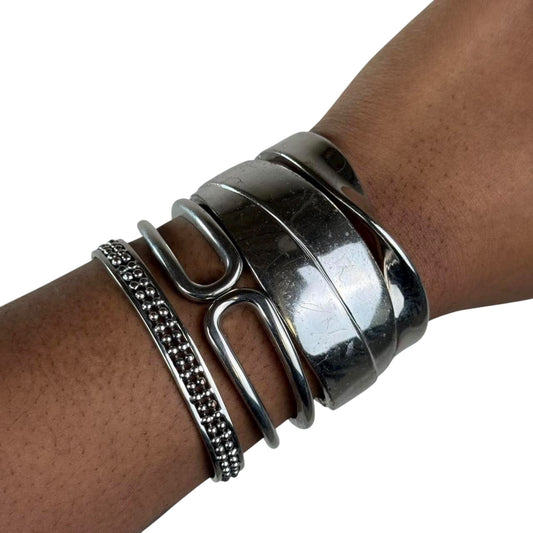 Silver tone cuff stack