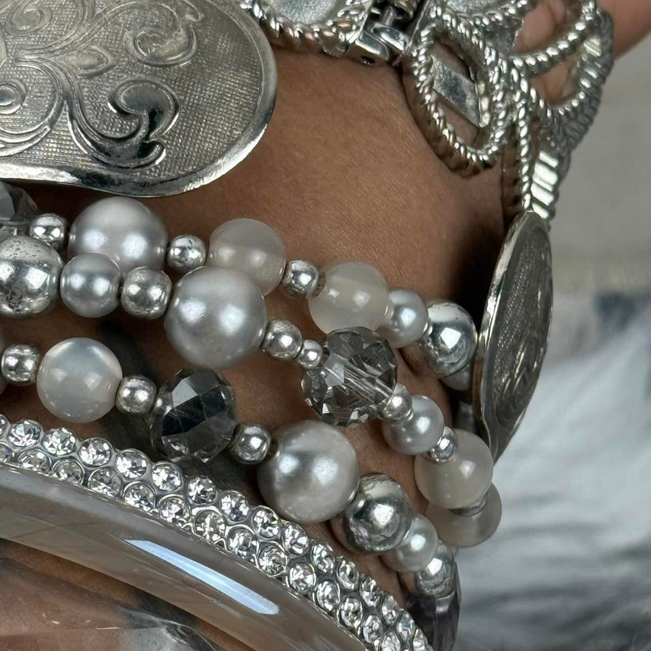 Silver tone cuff stack