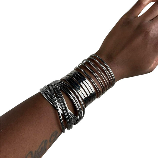 Silver tone cuff stack