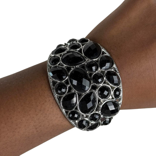 Silver tone studded bangle cuff