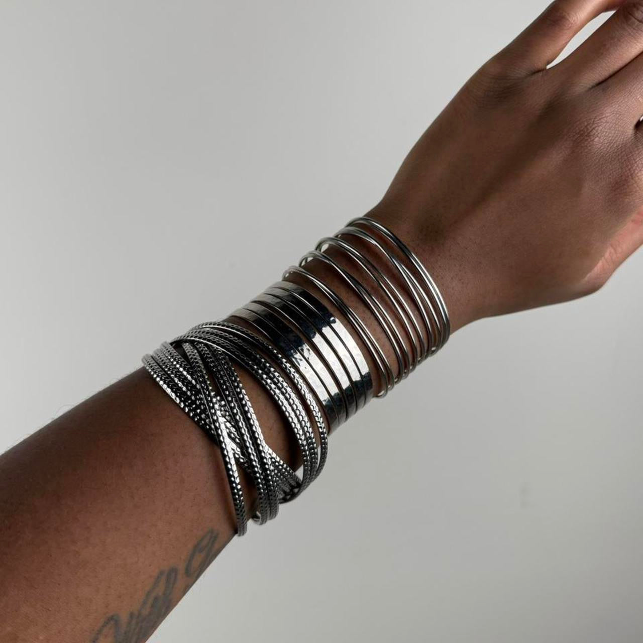 Silver tone cuff stack