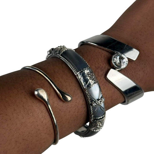 Silver tone cuff stack