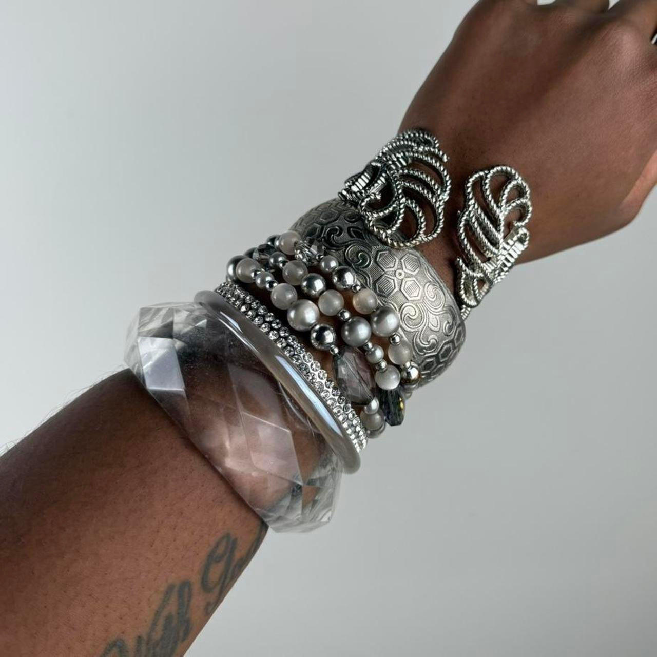 Silver tone cuff stack