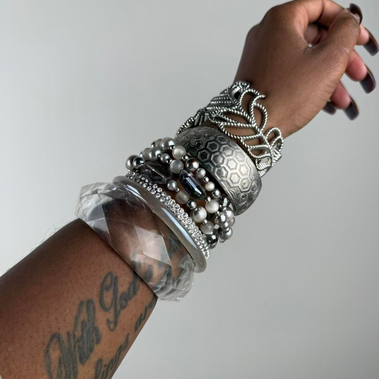 Silver tone cuff stack