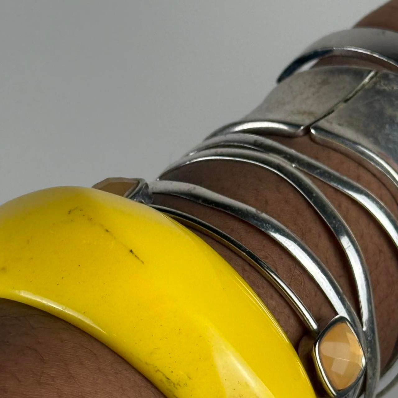 Multicolored bangle cuff stack