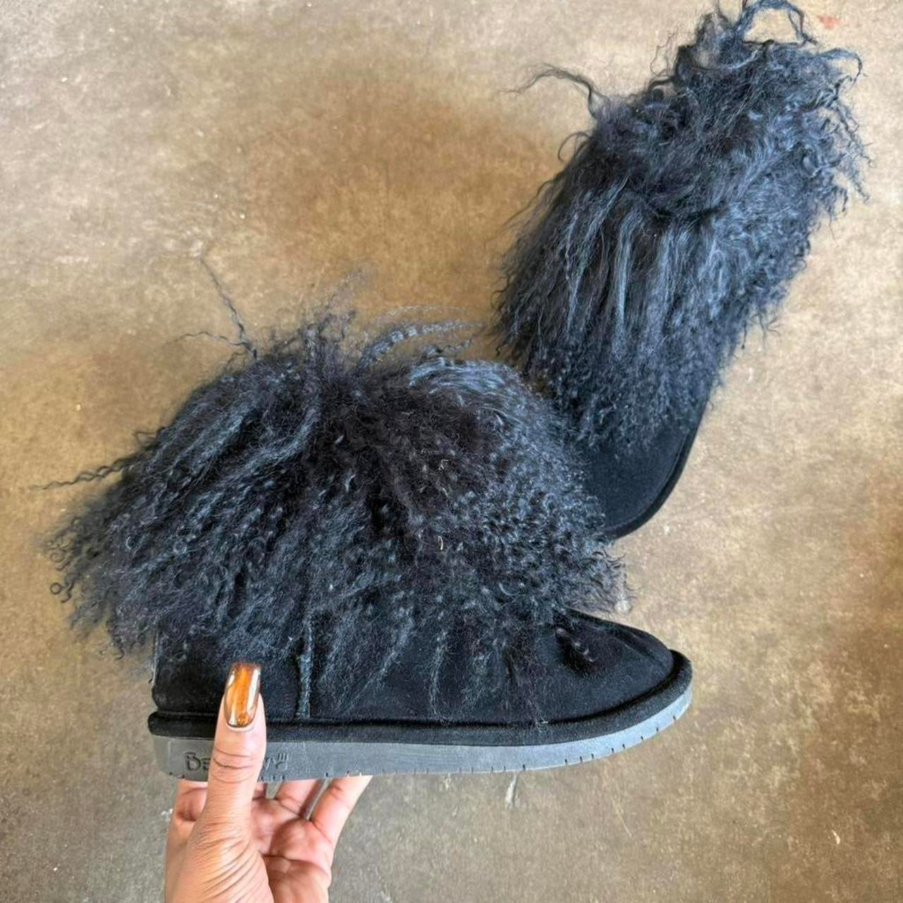 Black fur ankle boots