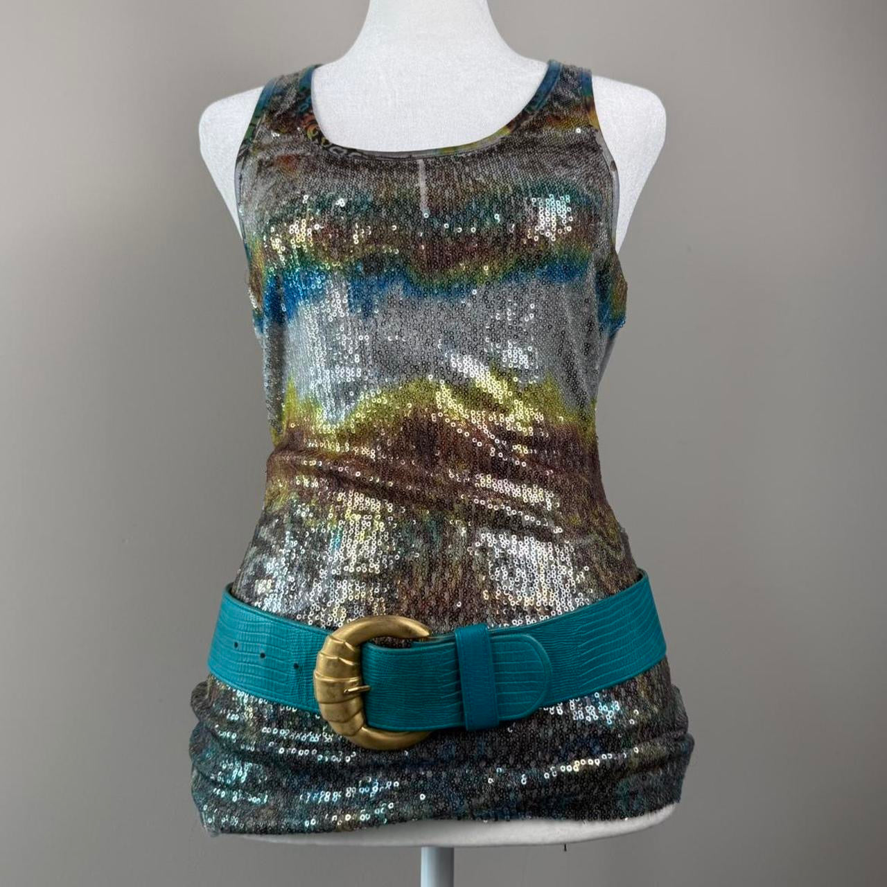 Multi-coloured sequin tank top