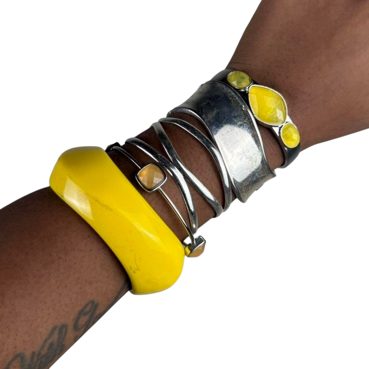 Multicolored bangle cuff stack