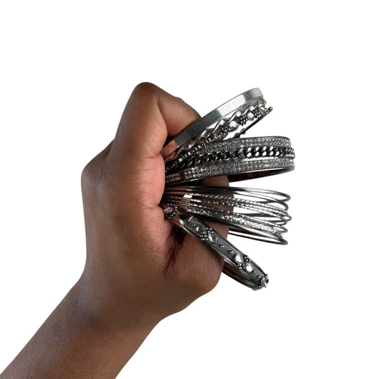 Silver tone bangle stack