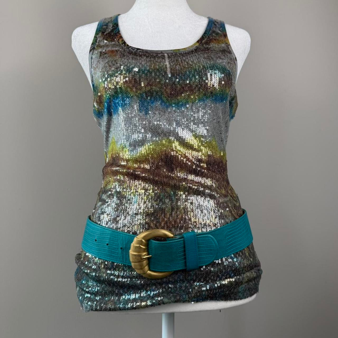 Multi-coloured sequin tank top
