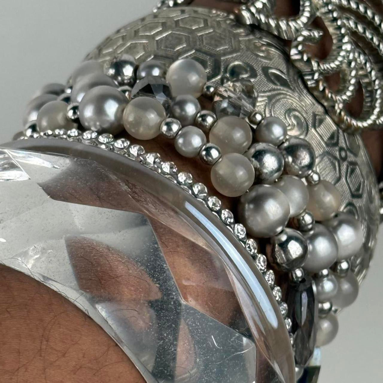Silver tone cuff stack