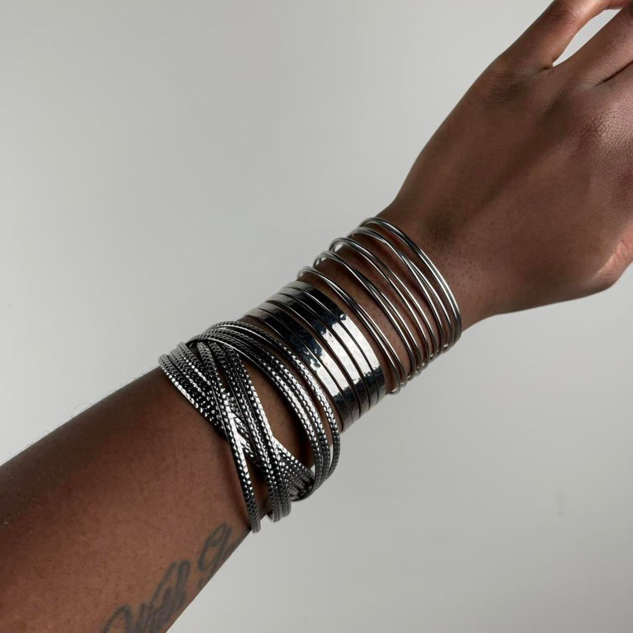 Silver tone cuff stack