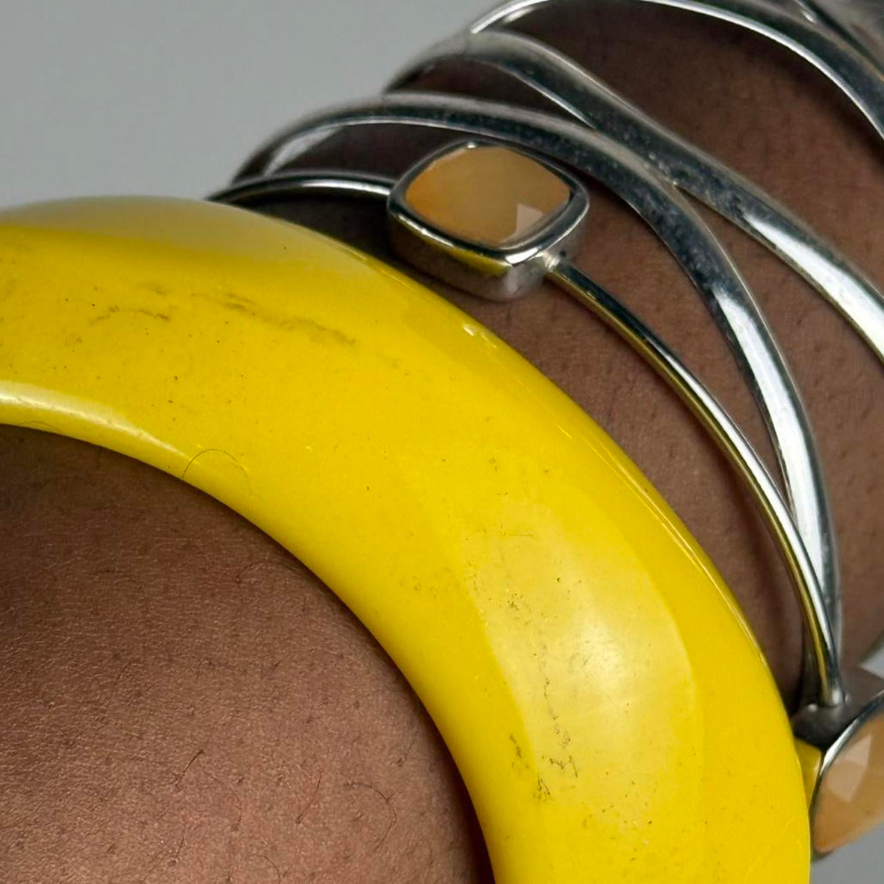 Multicolored bangle cuff stack