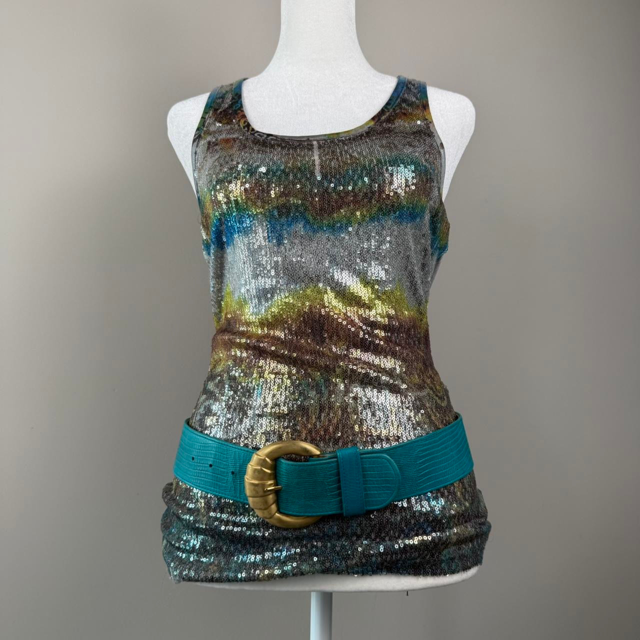 Multi-coloured sequin tank top