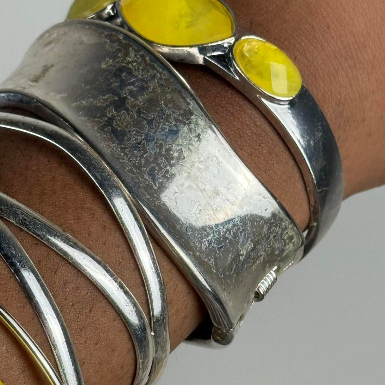 Multicolored bangle cuff stack