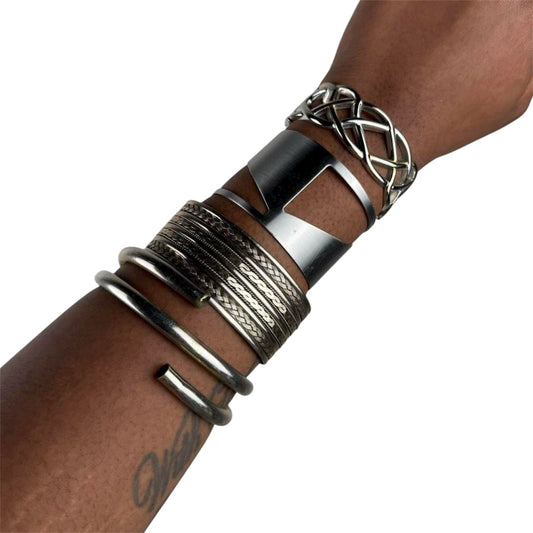 Silver tone cuff stack