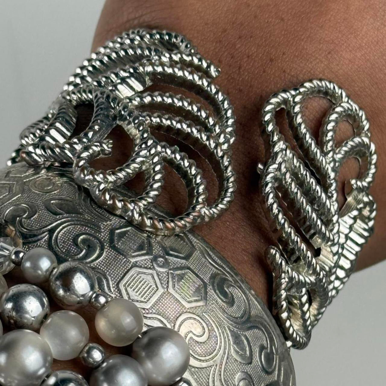 Silver tone cuff stack