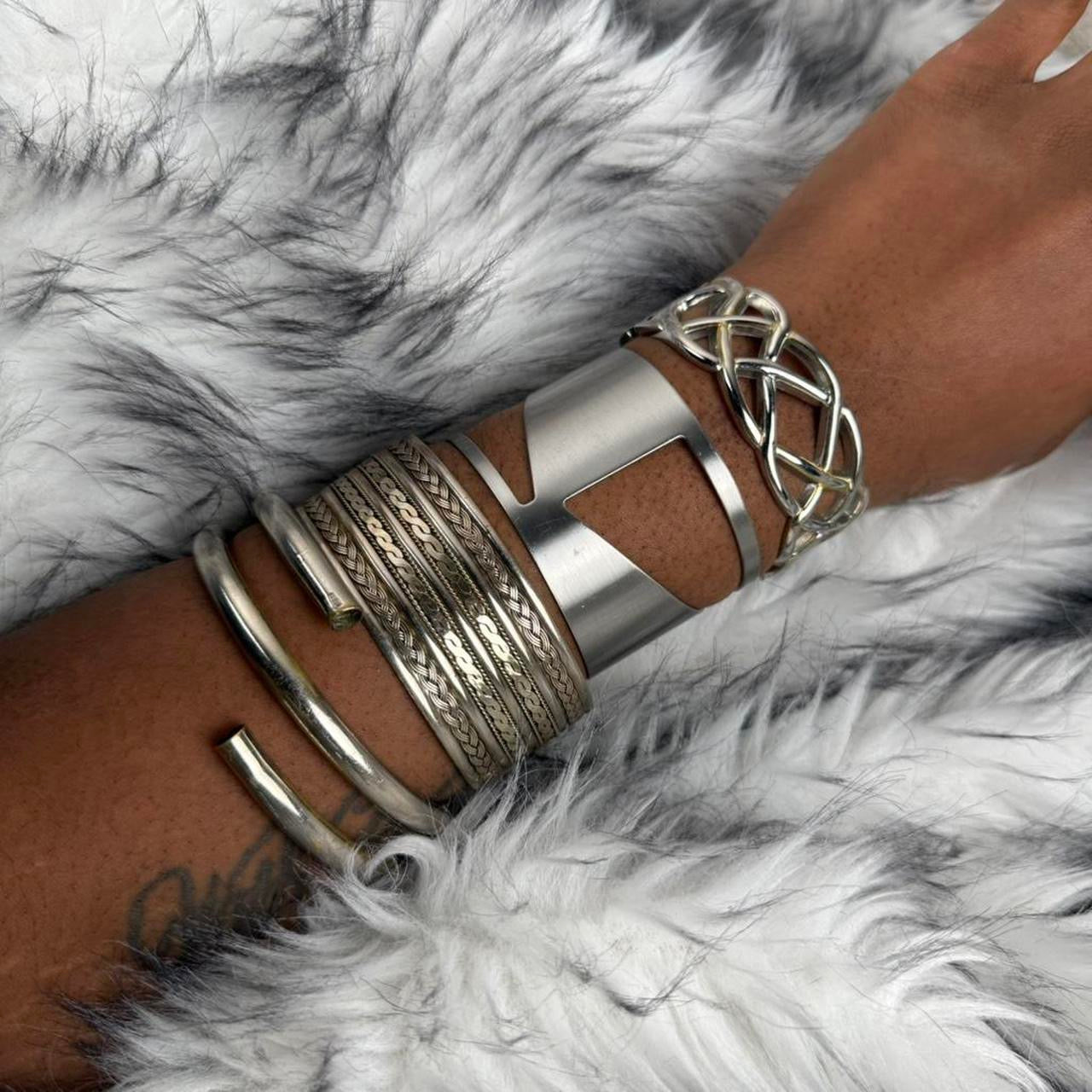 Silver tone cuff stack