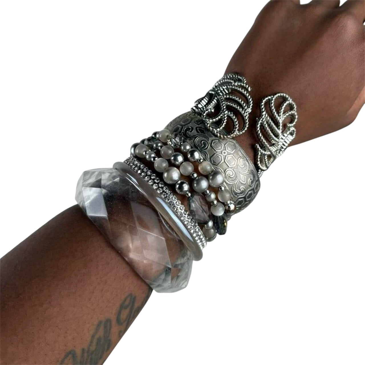 Silver tone cuff stack