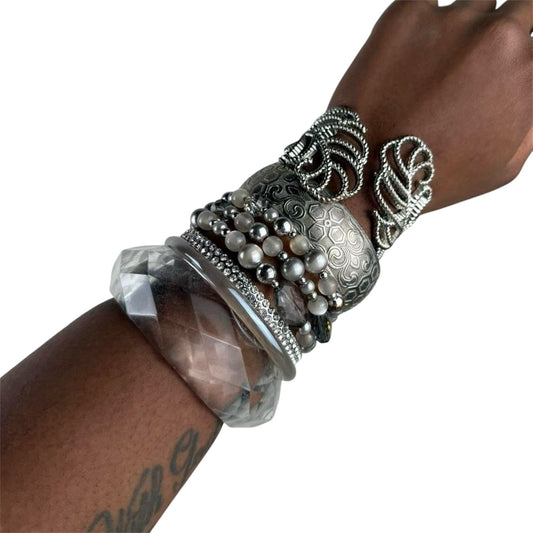 Silver tone cuff stack