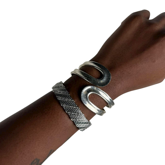 Silver tone cuff stack