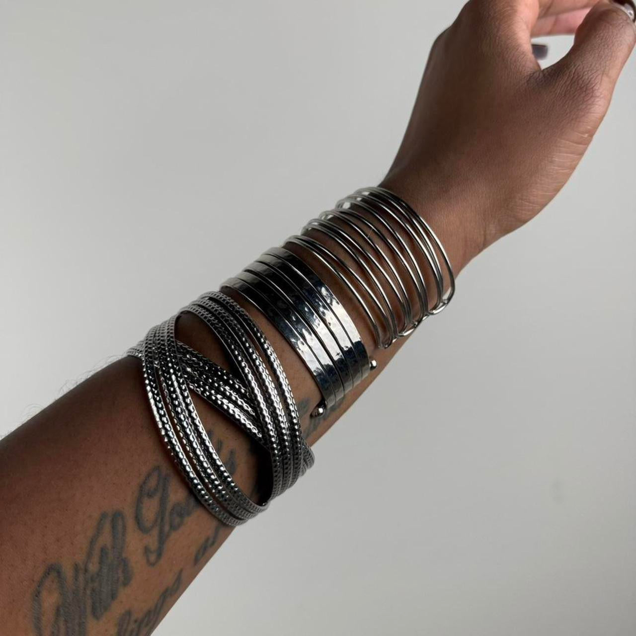 Silver tone cuff stack