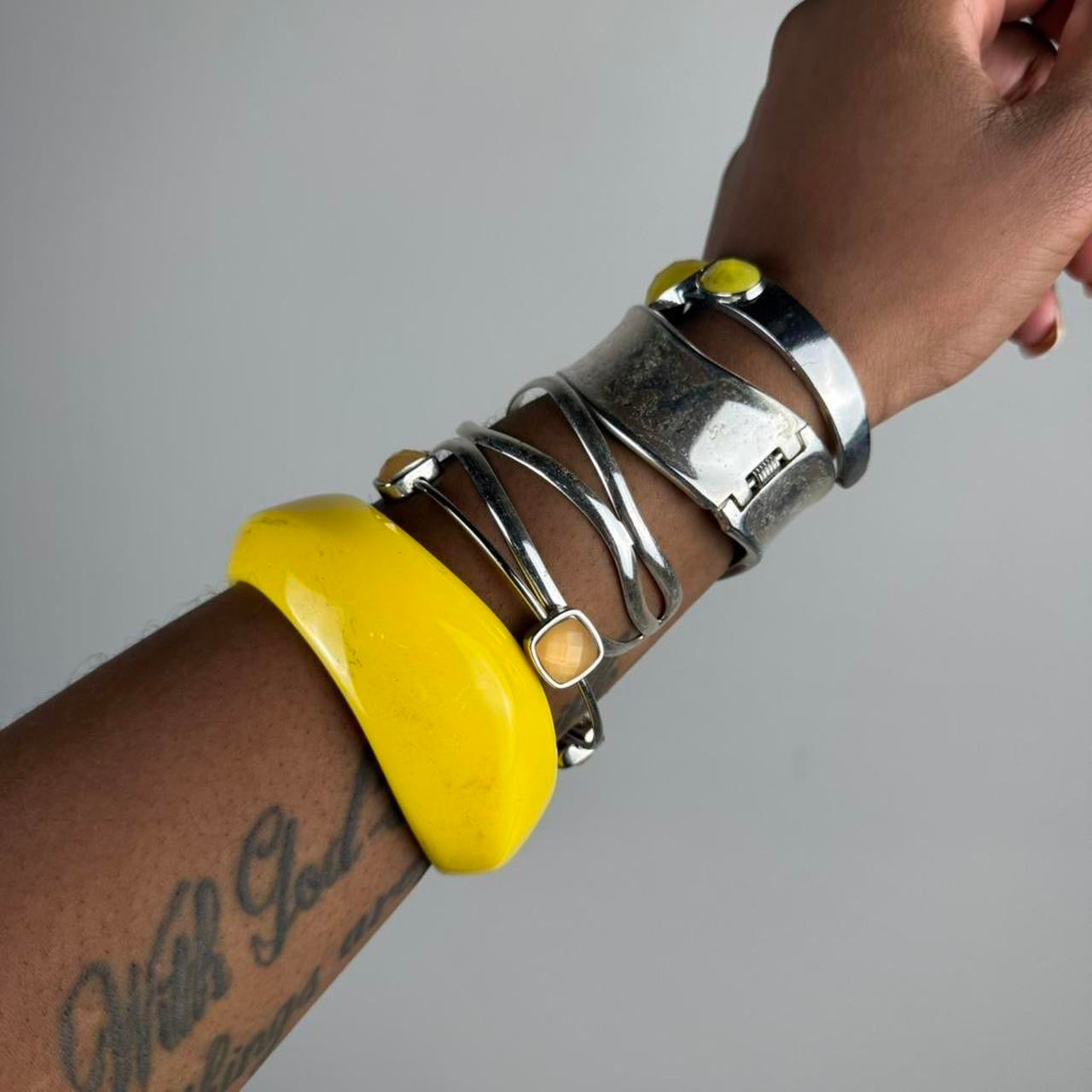 Multicolored bangle cuff stack