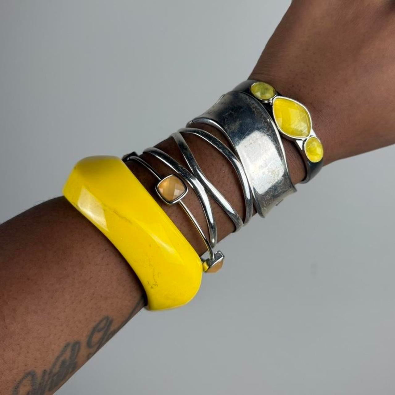 Multicolored bangle cuff stack