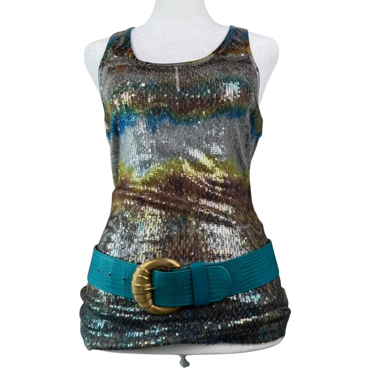Multi-coloured sequin tank top