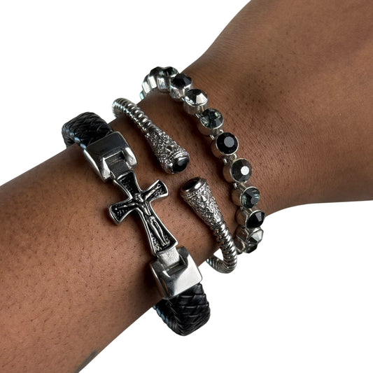 Silver tone cuff stack