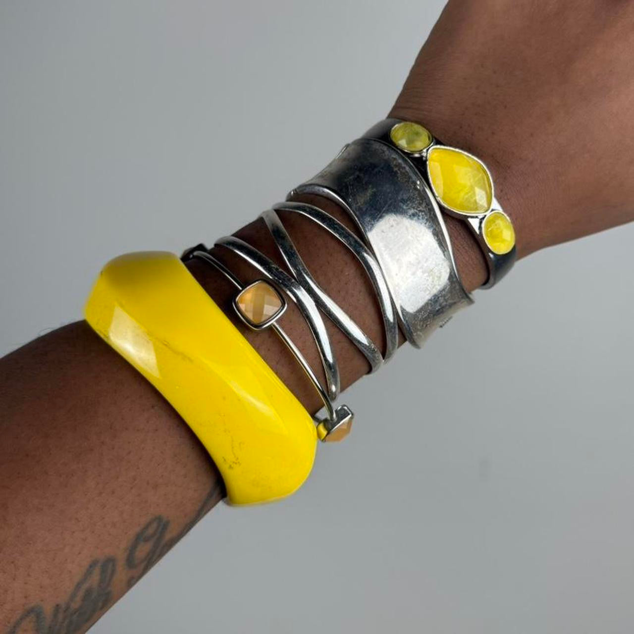 Multicolored bangle cuff stack