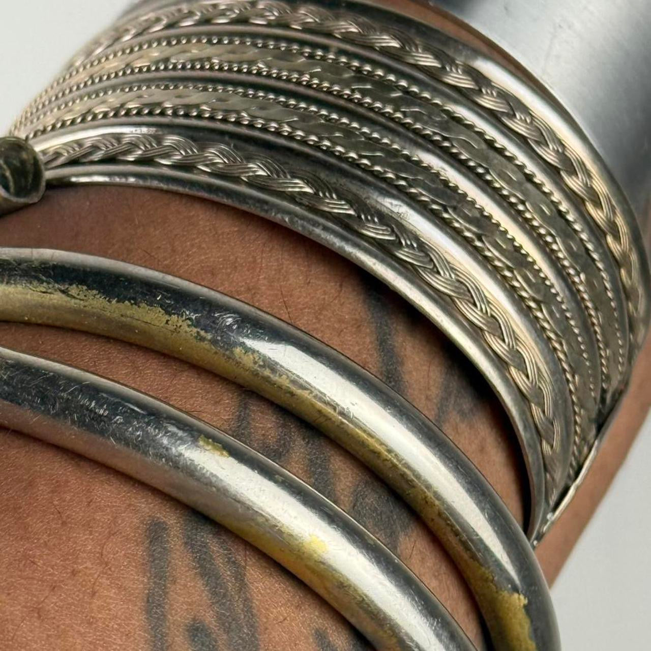 Silver tone cuff stack