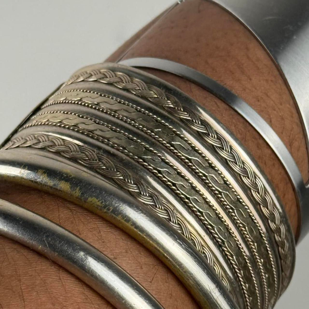 Silver tone cuff stack