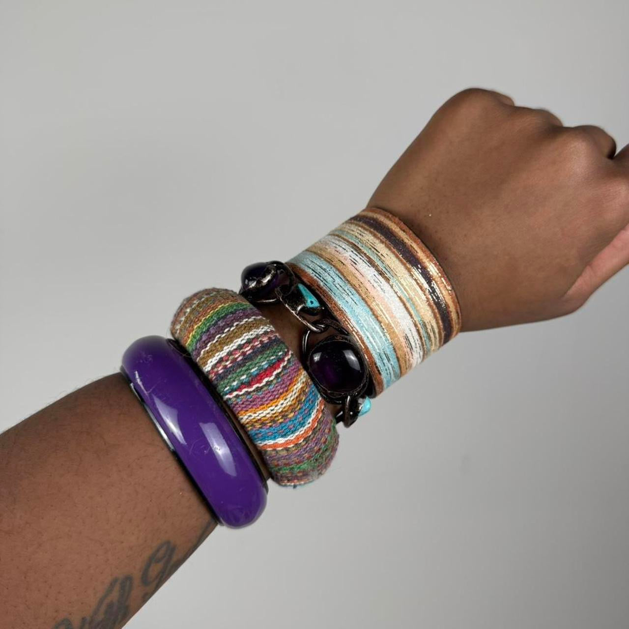 Multicolored bangle cuff stack