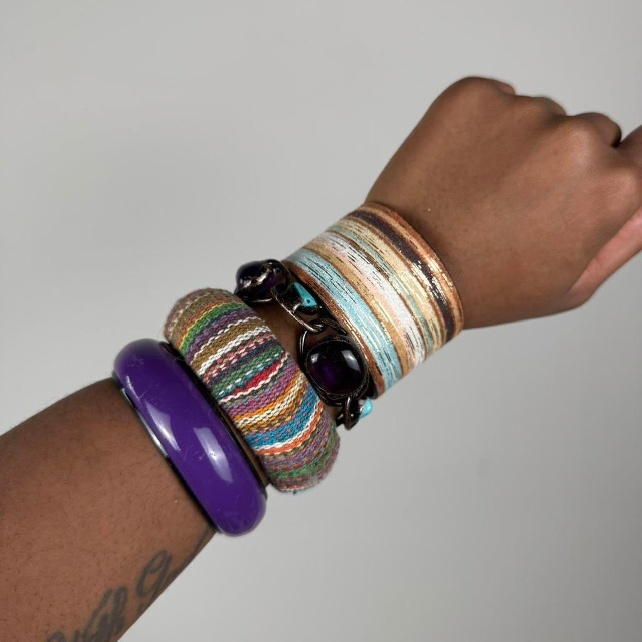 Multicolored bangle cuff stack