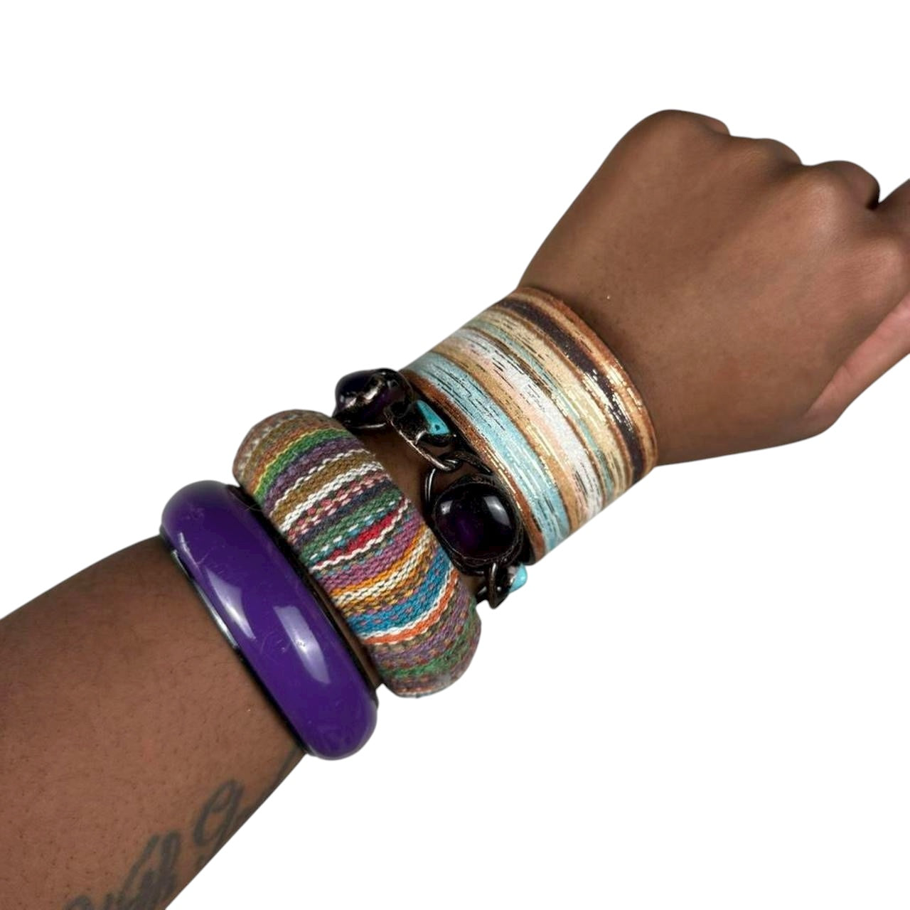 Multicolored bangle cuff stack